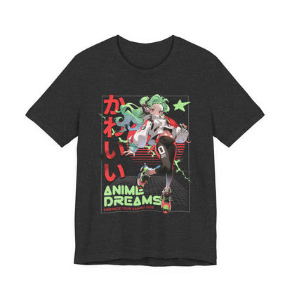 Anime Dreams Kawaii Tee — Neon Retro Anime Girl Graphic T-Shirt