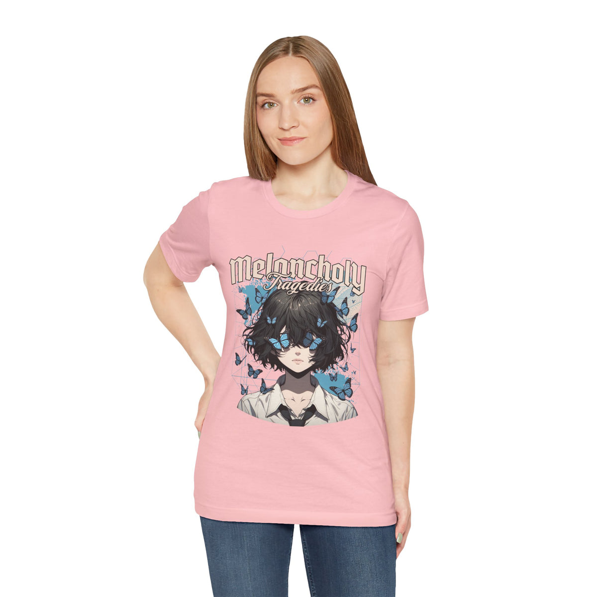 Melancholy Tragedia Anime Tee — Blue Butterflies Graphic T-Shirt