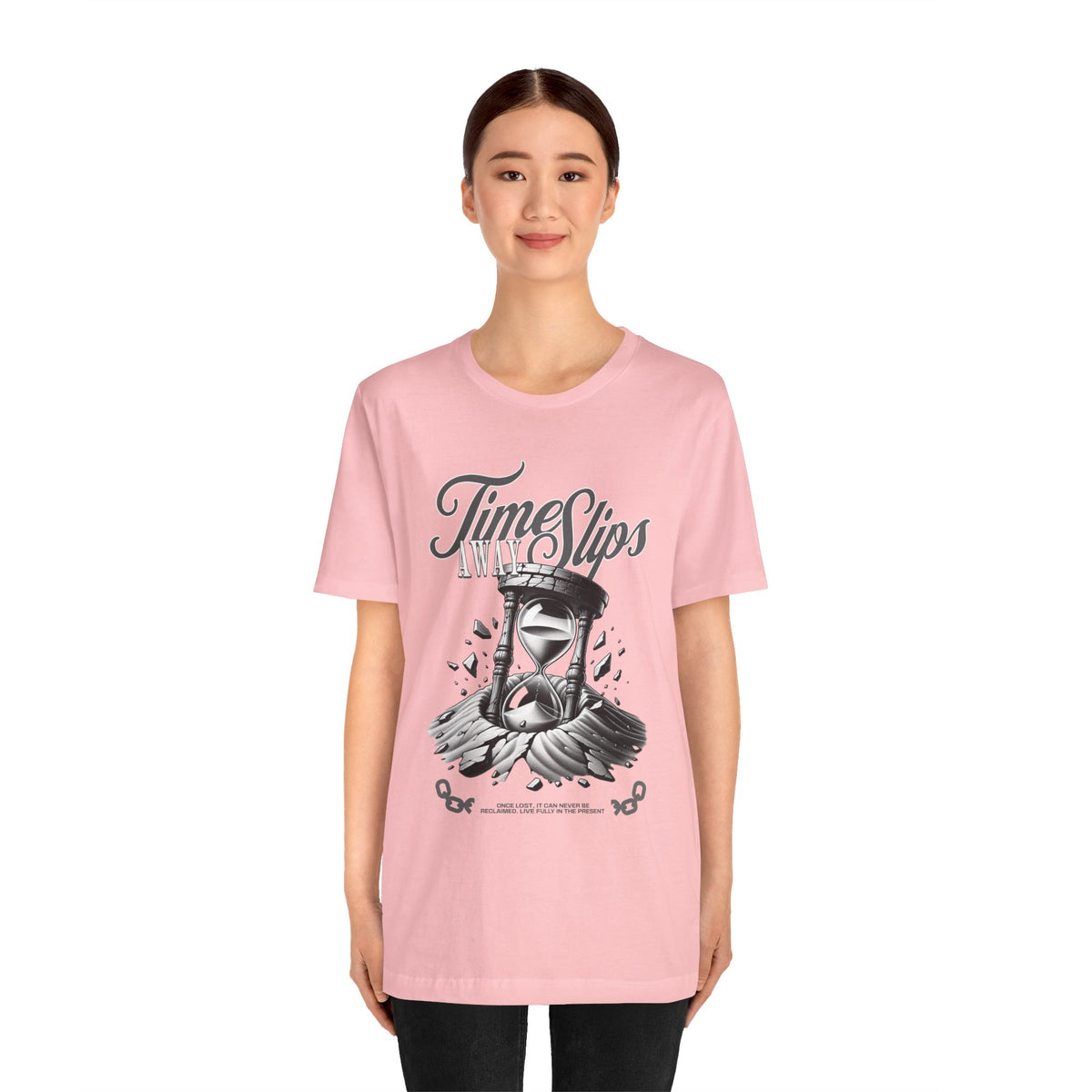 Time Slips Hourglass T‑Shirt — Vintage Black & White Graphic Tee