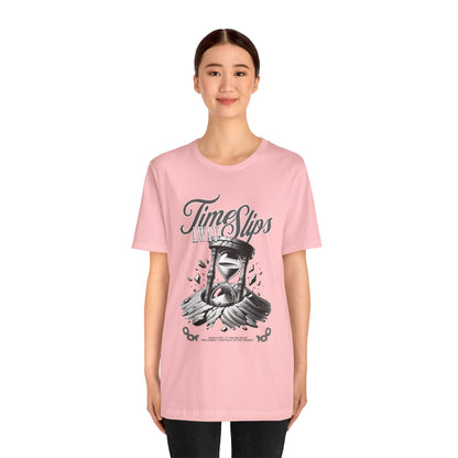 Time Slips Hourglass T‑Shirt — Vintage Black & White Graphic Tee
