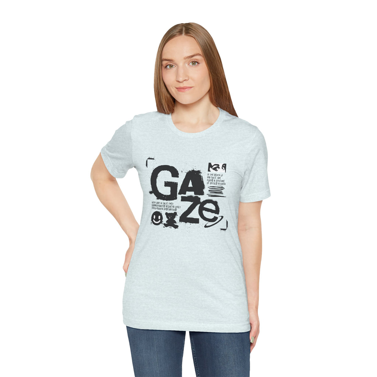 Gaze Typography Graphic Tee — Abstract Monochrome Text Art T-Shirt