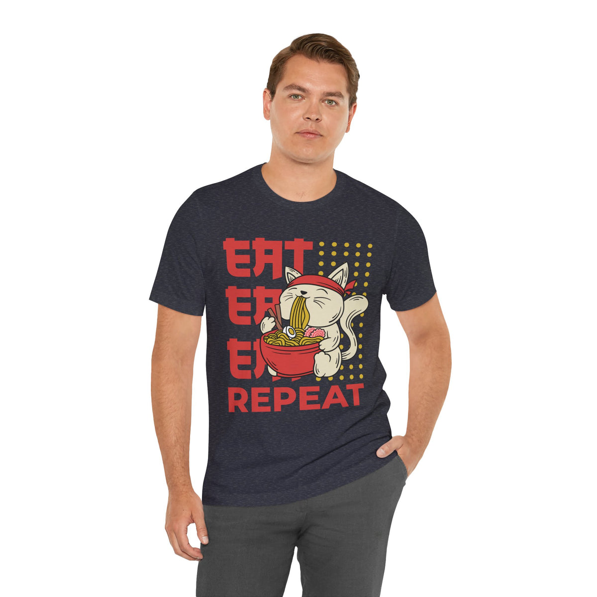 Ramen Cat Tee — "Eat Sleep Repeat" Cute Noodle Lover T-Shirt