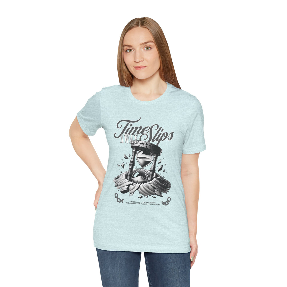 Time Slips Hourglass T‑Shirt — Vintage Black & White Graphic Tee