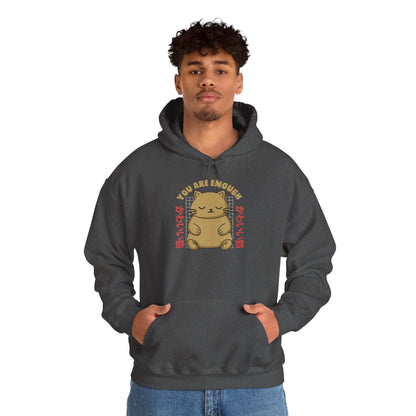 Hoodie — Cute 'You Are Enough' Kawaii Cat Comfort Hoodie