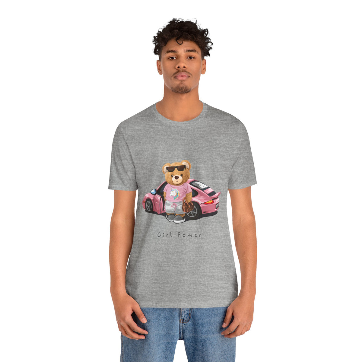 Girl Power Bear Tee — Cute Pink Car Teddy Graphic T-Shirt