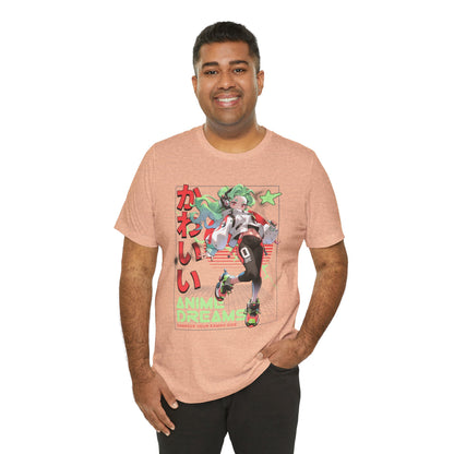 Anime Dreams Kawaii Tee — Neon Retro Anime Girl Graphic T-Shirt