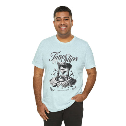 Time Slips Hourglass T‑Shirt — Vintage Black & White Graphic Tee