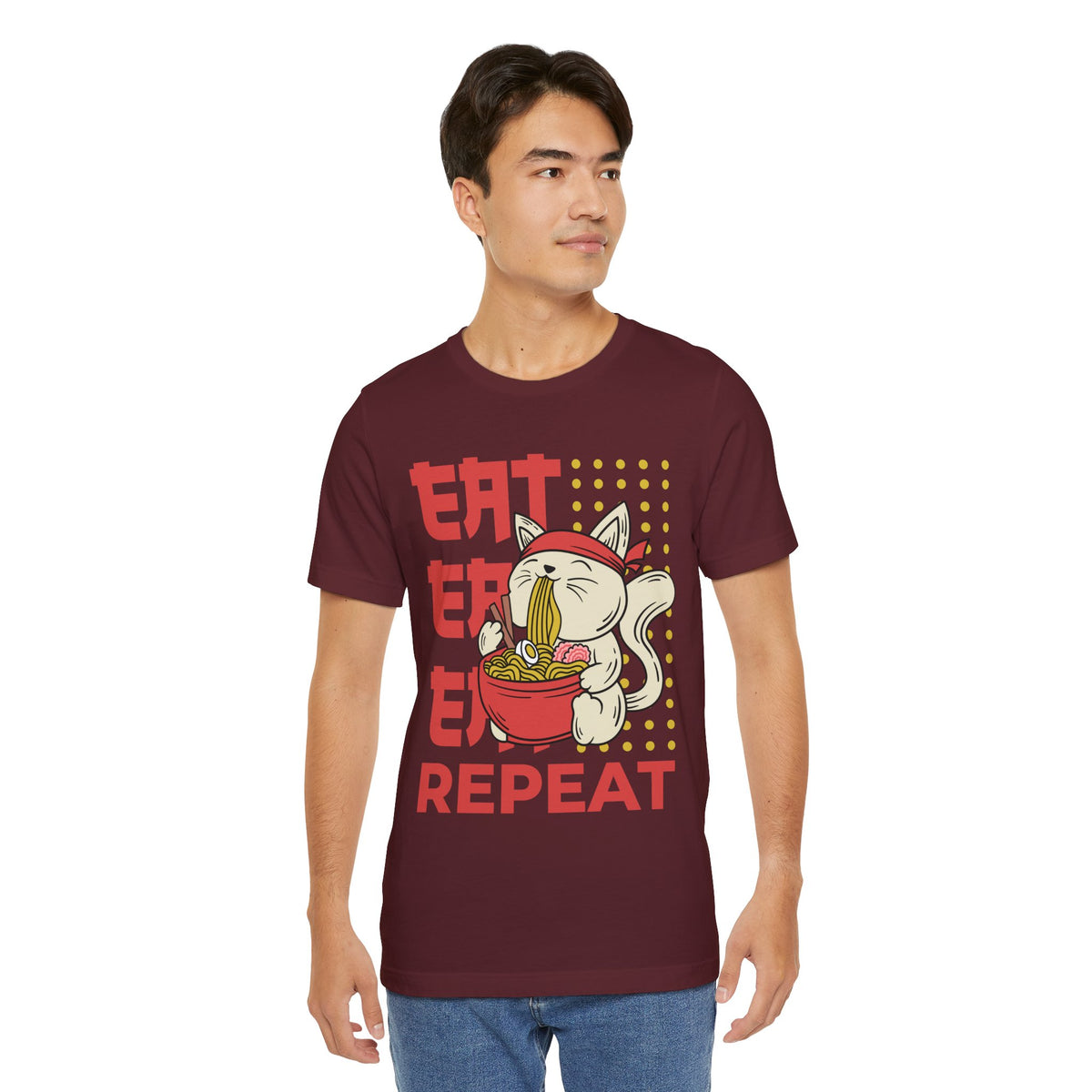 Ramen Cat Tee — "Eat Sleep Repeat" Cute Noodle Lover T-Shirt