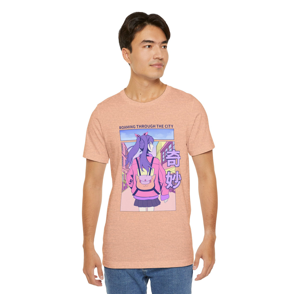 Roaming Through The City Anime Girl Tee — Vaporwave Cityscape Shirt