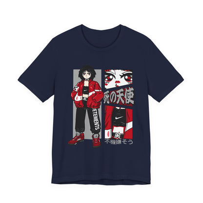 Anime Streetwear Tee — Red-Jacket Angel Graphic