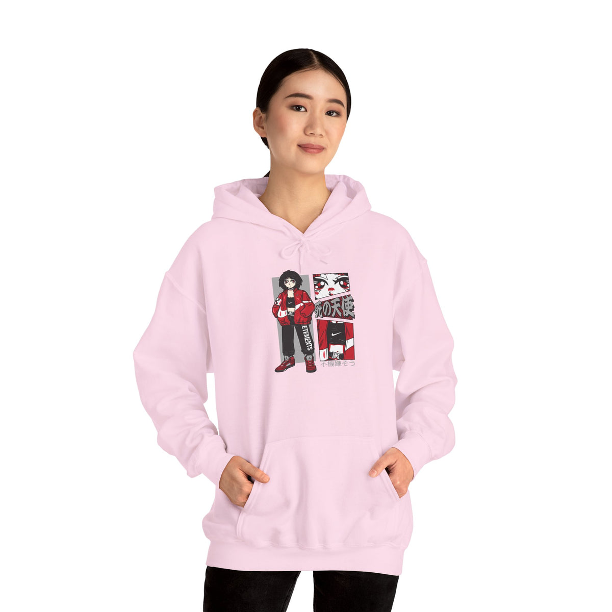 Anime Streetwear Red-Jacket Angel Hooded Sweatshirt