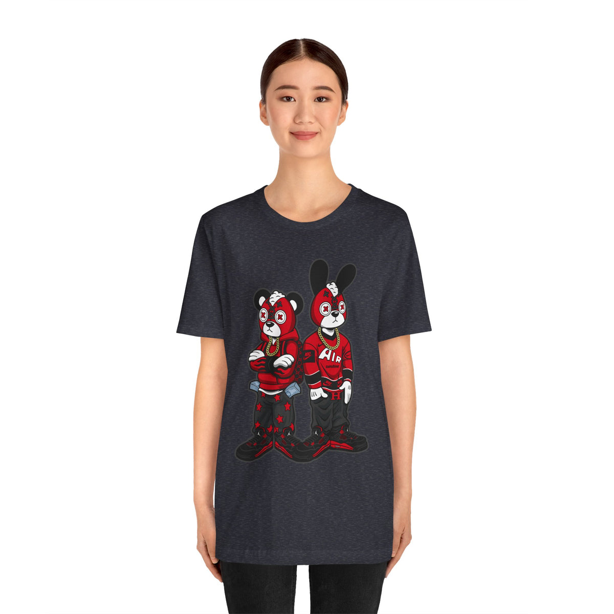 Streetwear Cartoon Bear & Bunny Tee — Hip Hop Graphic T-Shirt