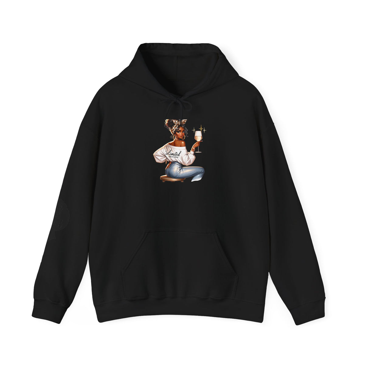 Cozy Chick Hoodie — Fashionable Woman Relaxing with Coffee Graphic Hooded Sweatshirt