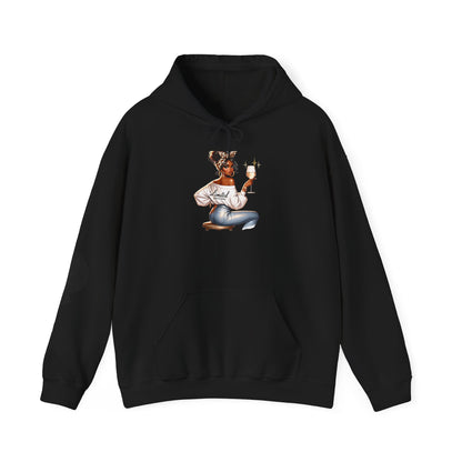 Cozy Chick Hoodie — Fashionable Woman Relaxing with Coffee Graphic Hooded Sweatshirt