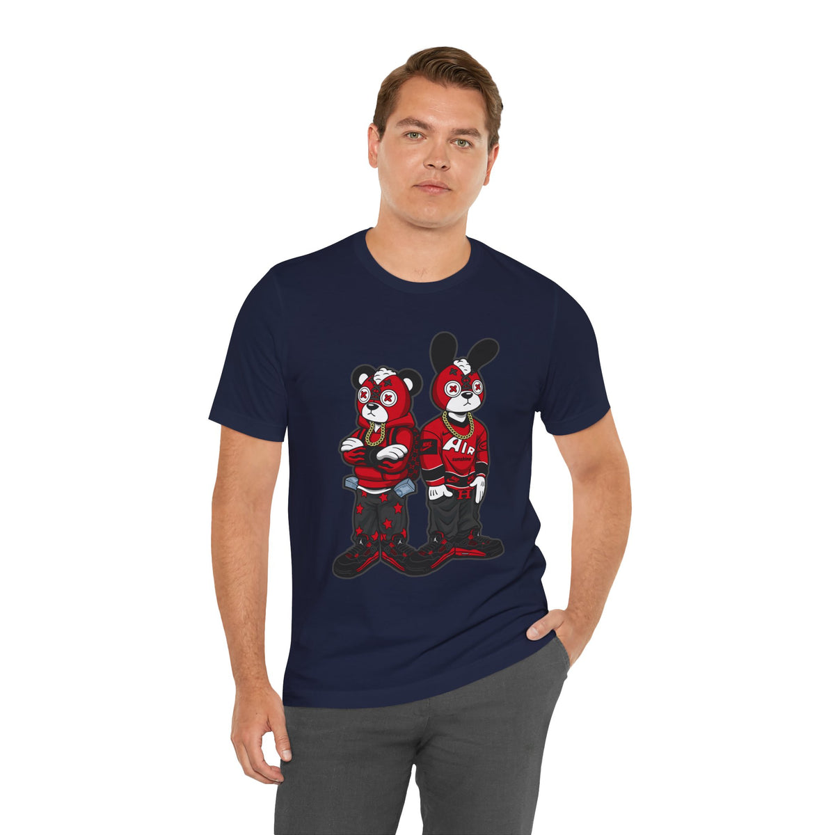 Streetwear Cartoon Bear & Bunny Tee — Hip Hop Graphic T-Shirt