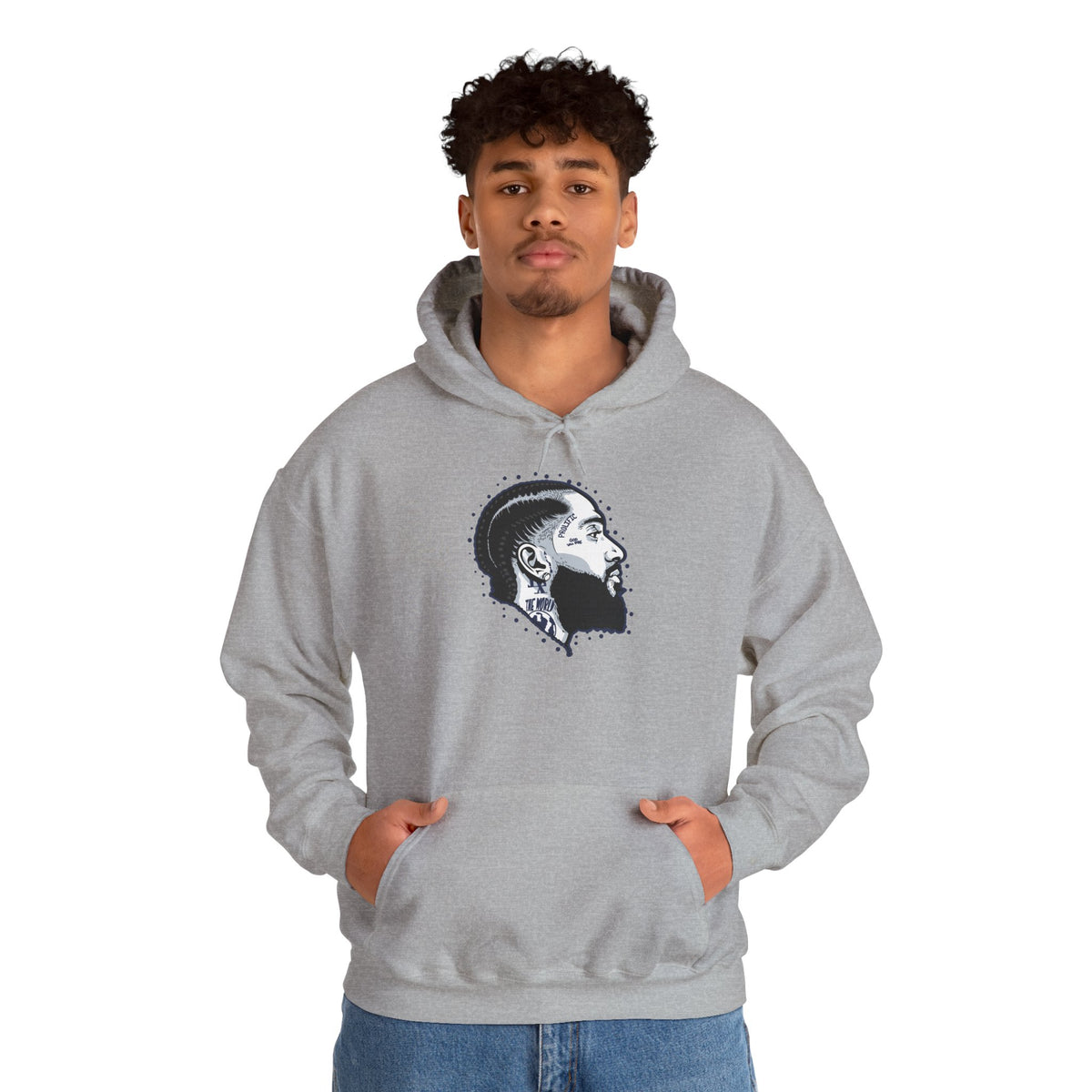 Portrait Graphic NIPSEY – Side Profile Ink Illustration Hooded