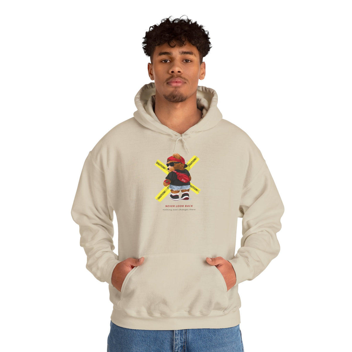 Hockey Bear Graphic Hoodie — 'Never Give Up' Cozy Skate Sweatshirt