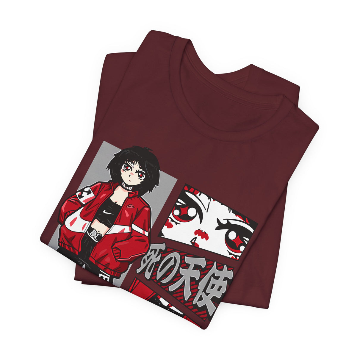 Anime Streetwear Tee — Red-Jacket Angel Graphic