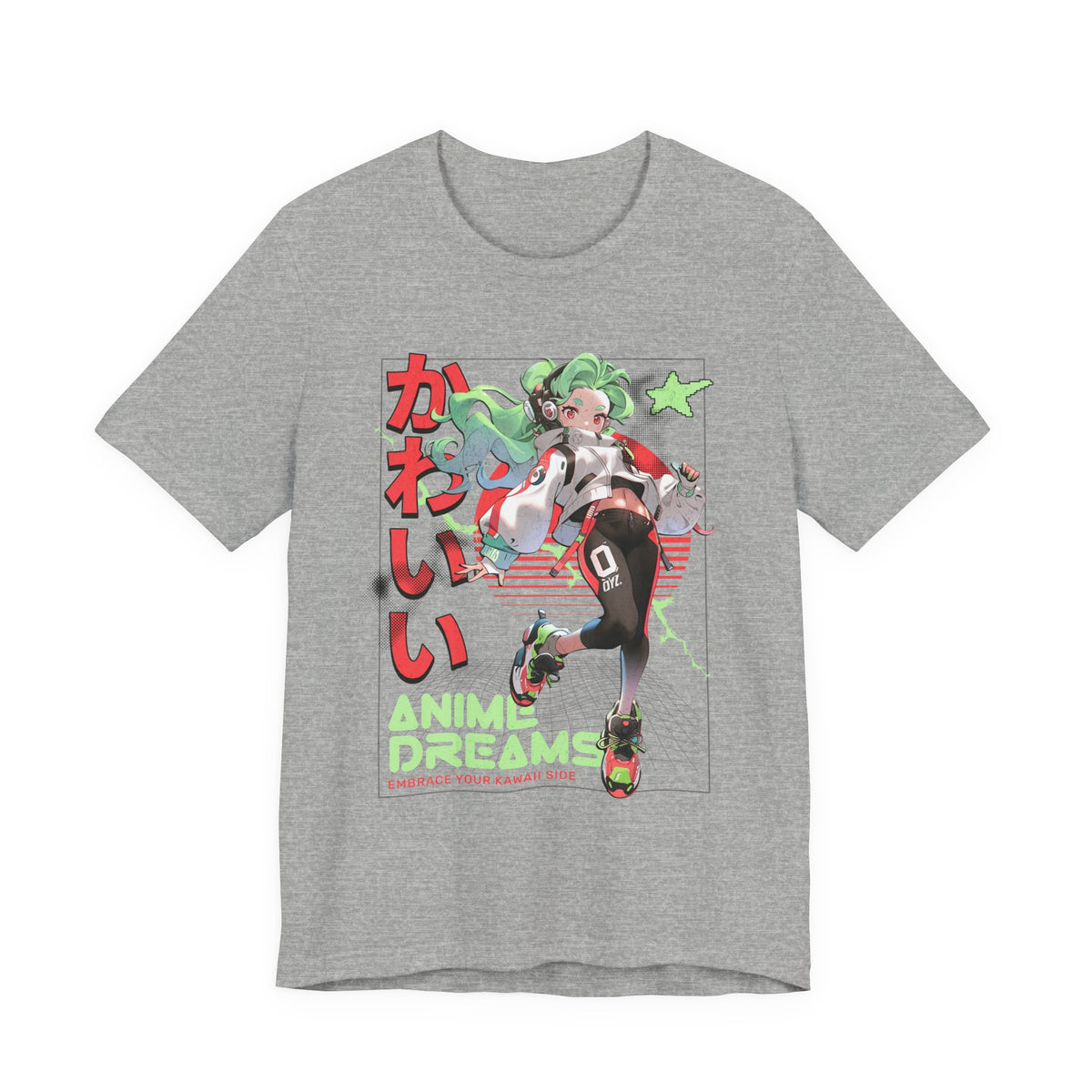 Anime Dreams Kawaii Tee — Neon Retro Anime Girl Graphic T-Shirt