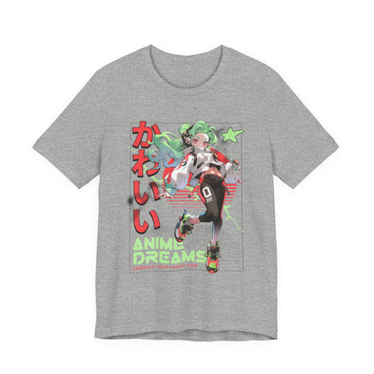 Anime Dreams Kawaii Tee — Neon Retro Anime Girl Graphic T-Shirt