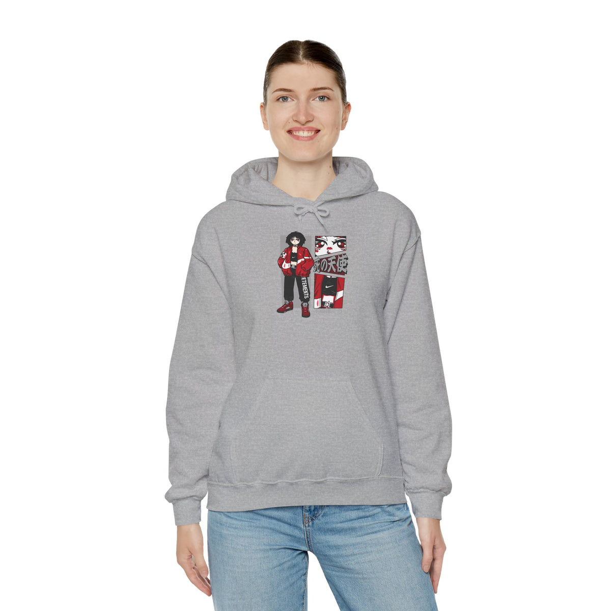 Anime Streetwear Red-Jacket Angel Hooded Sweatshirt