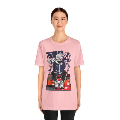 Anime Sneakerhead Tee — Sitting Character on Shoe Boxes with Japanese Text