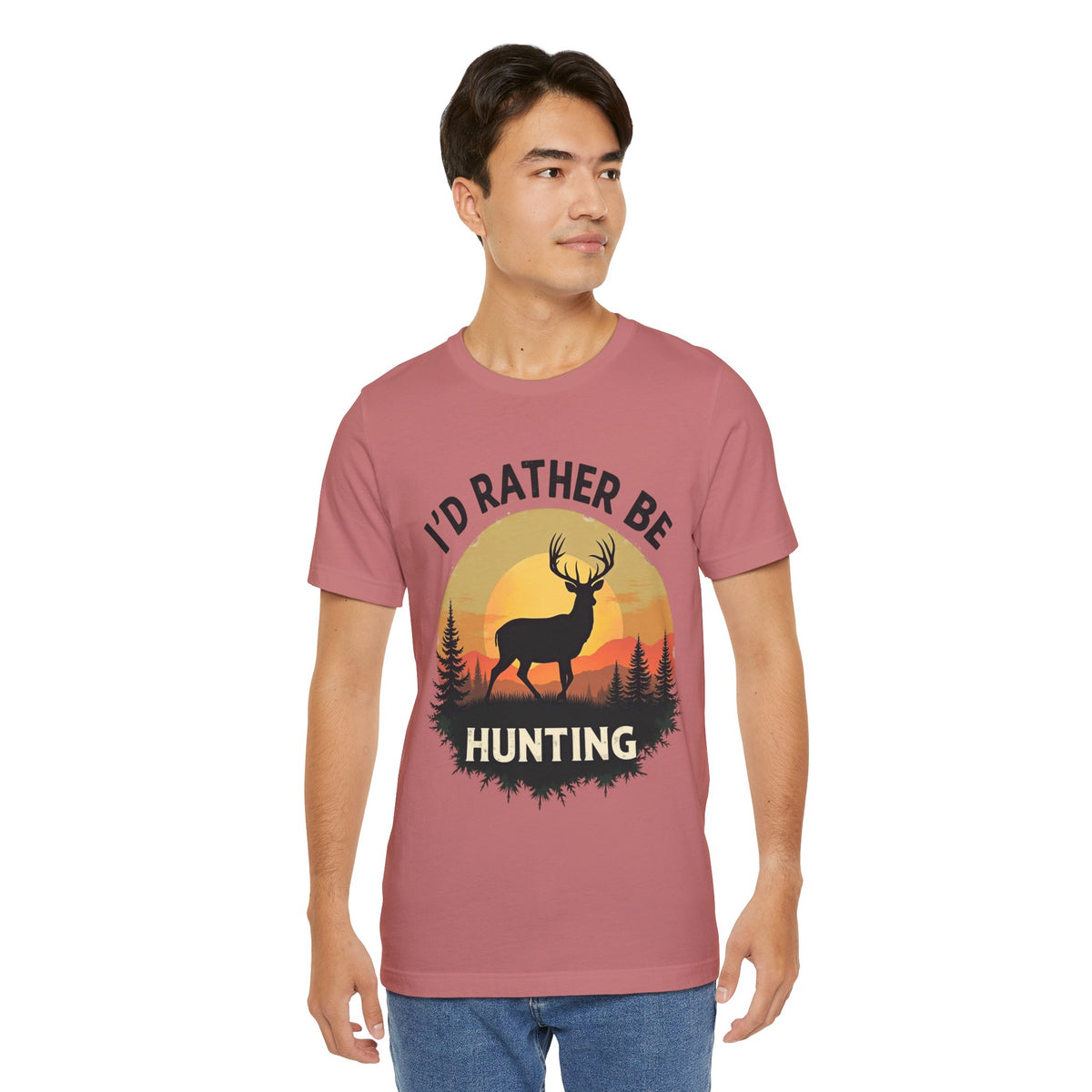 I'd Rather Be Hunting T‑Shirt — Deer Sunset Outdoor Hunting Tee