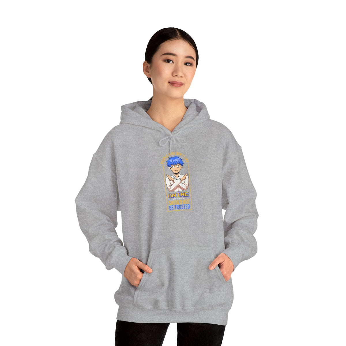 Anime Blue-Haired Character Hoodie — 'Promise to Be Trusted' Graphic Pullover