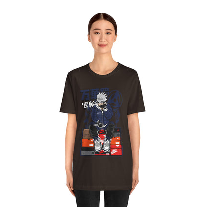 Anime Sneakerhead Tee — Sitting Character on Shoe Boxes with Japanese Text