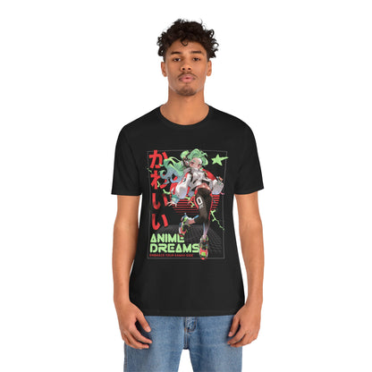 Anime Dreams Kawaii Tee — Neon Retro Anime Girl Graphic T-Shirt