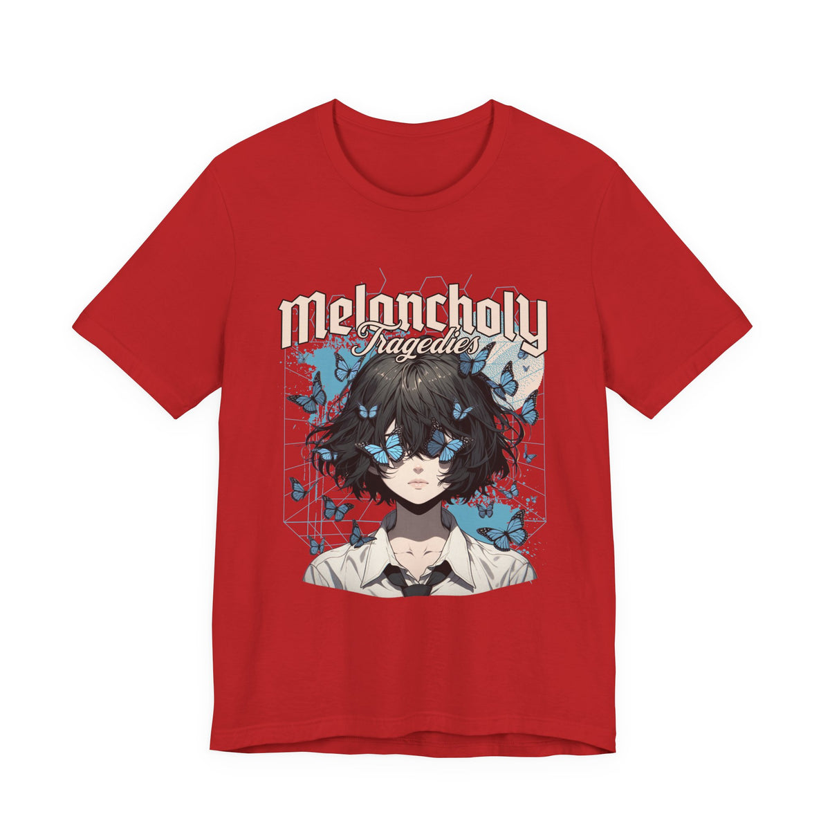 Melancholy Tragedia Anime Tee — Blue Butterflies Graphic T-Shirt