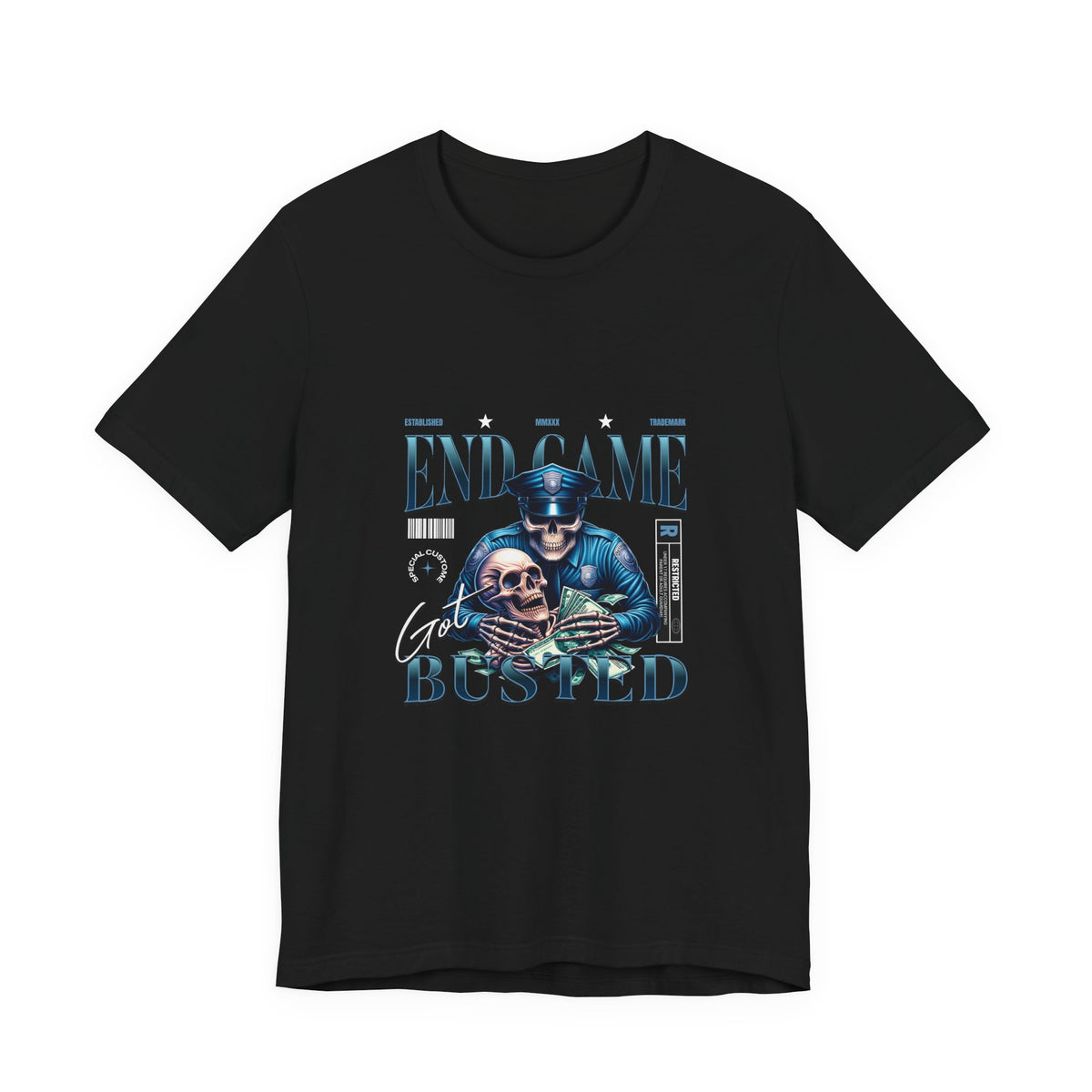 Endgame Got Busted Tee — Police Skull Graphic T-Shirt