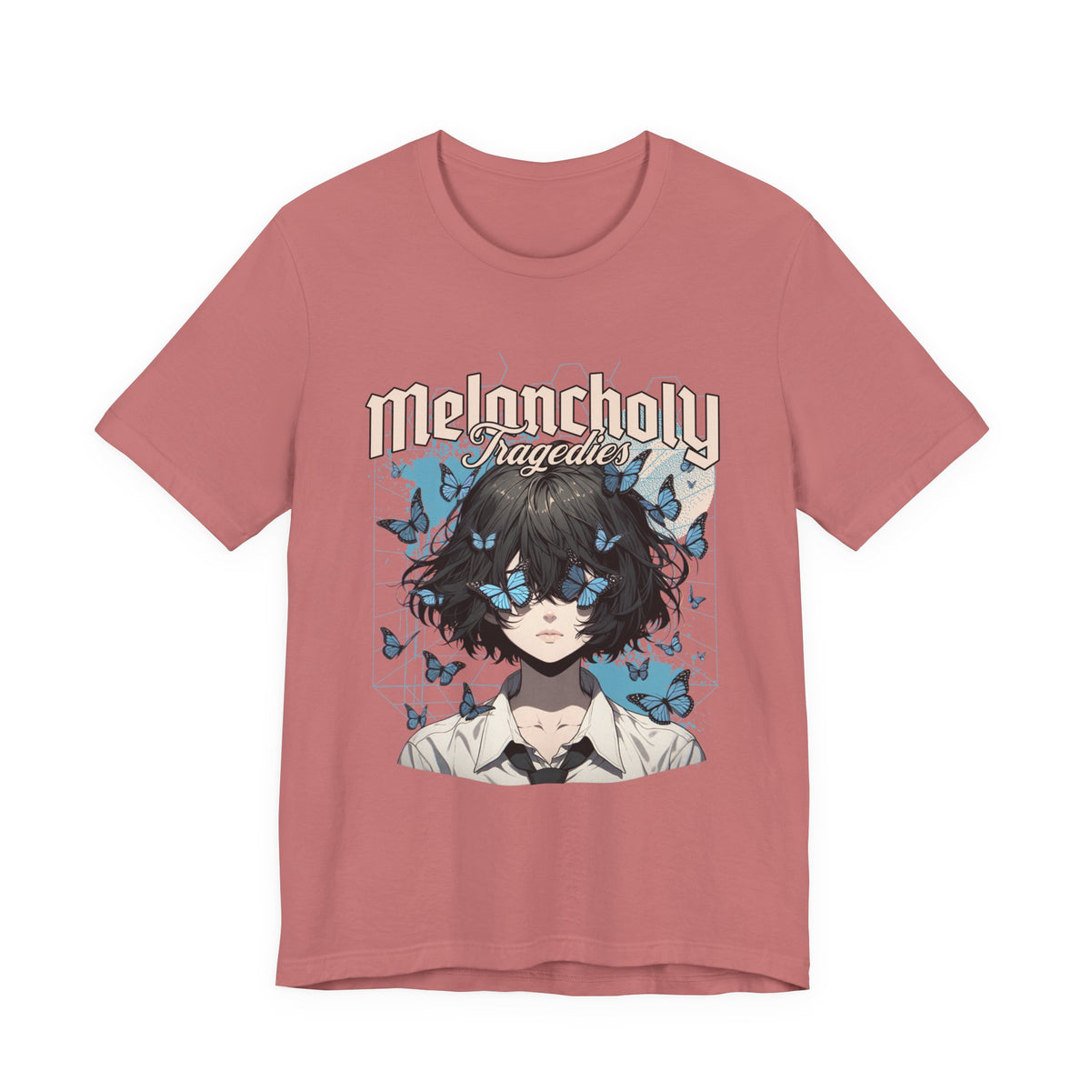Melancholy Tragedia Anime Tee — Blue Butterflies Graphic T-Shirt