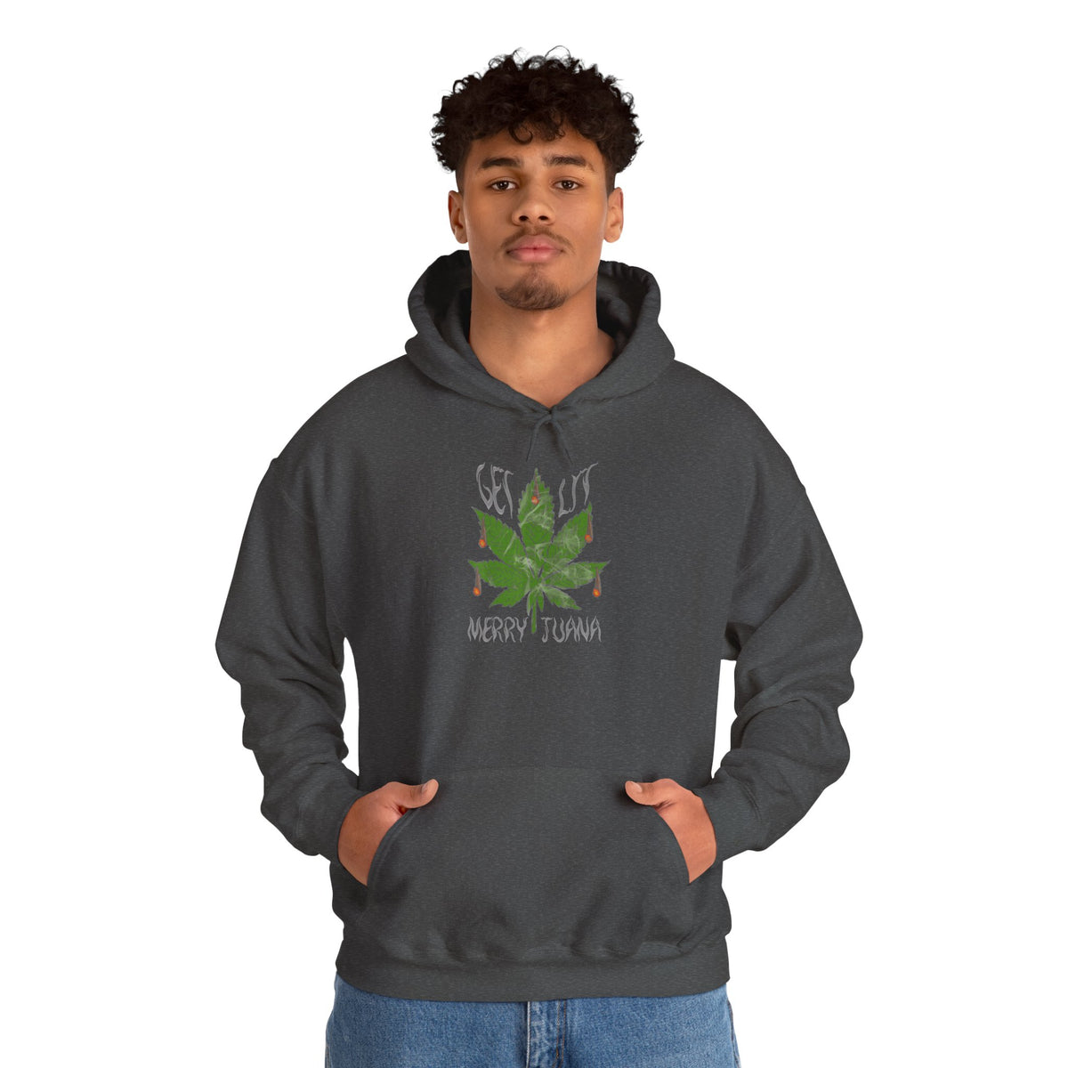 Cannabis Leaf Hoodie - "Get High" Retro Green Graphic Pullover