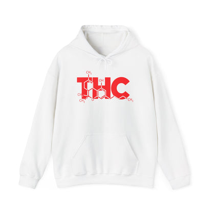 THC Molecule Hoodie – Red Chemistry Logo Cannabis Sweatshirt