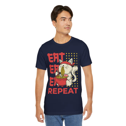 Ramen Cat Tee — "Eat Sleep Repeat" Cute Noodle Lover T-Shirt