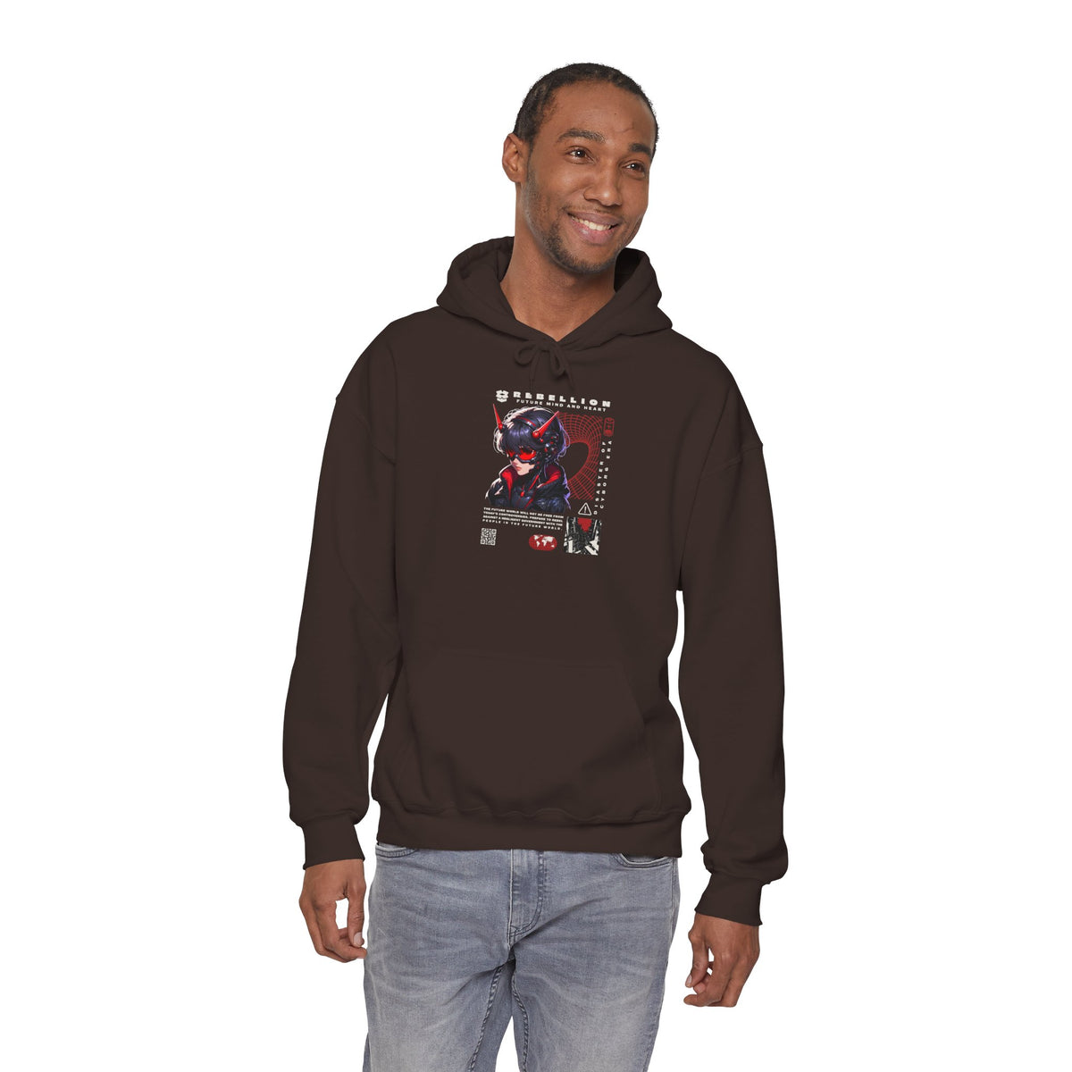 Cyber Samurai Hoodie — Futuristic Red Oni Graphic Pullover