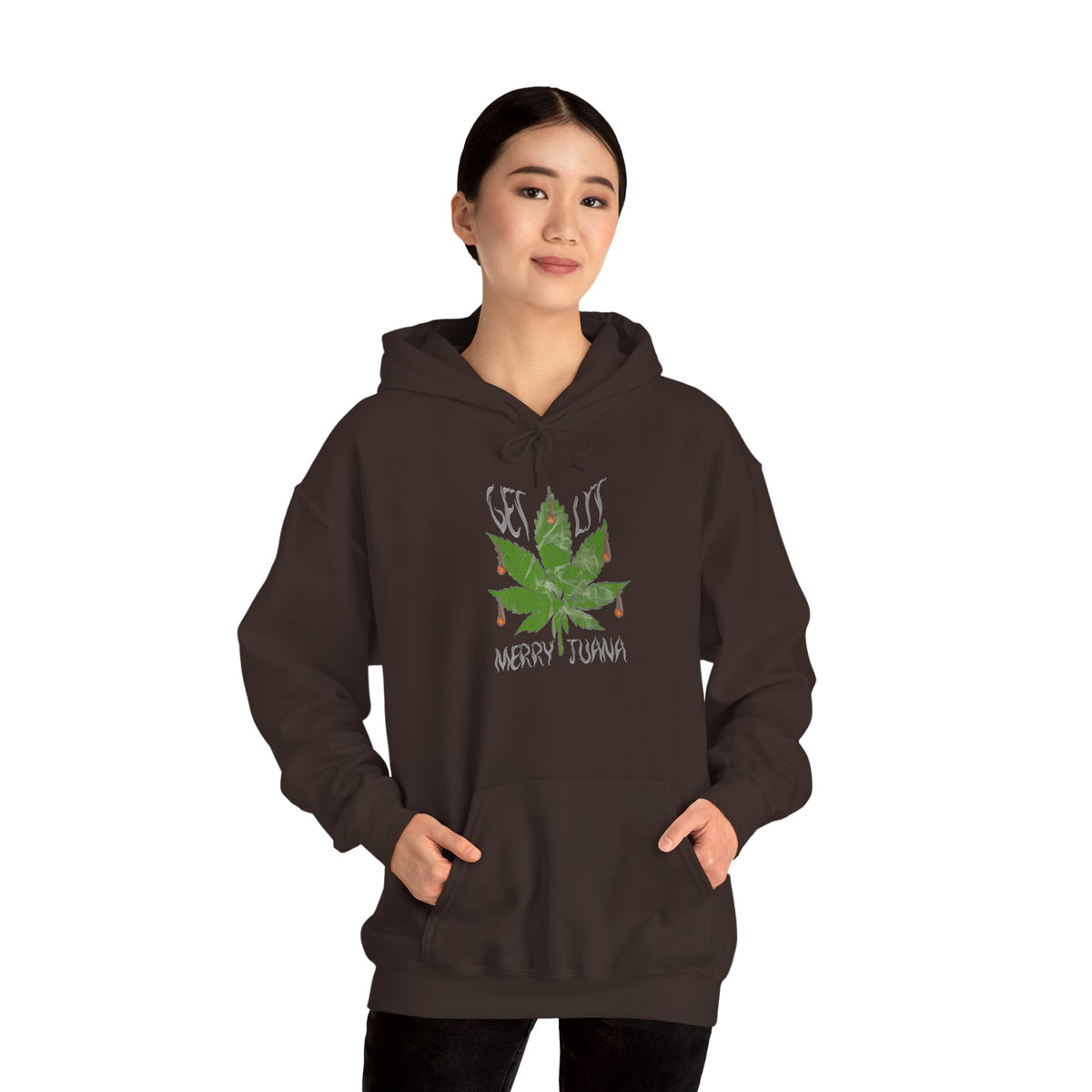 Cannabis Leaf Hoodie - "Get High" Retro Green Graphic Pullover