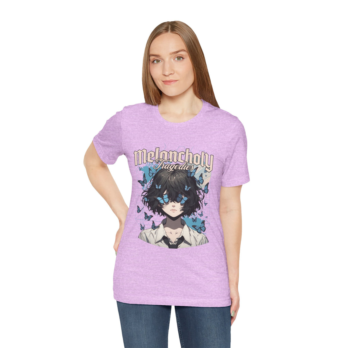 Melancholy Tragedia Anime Tee — Blue Butterflies Graphic T-Shirt