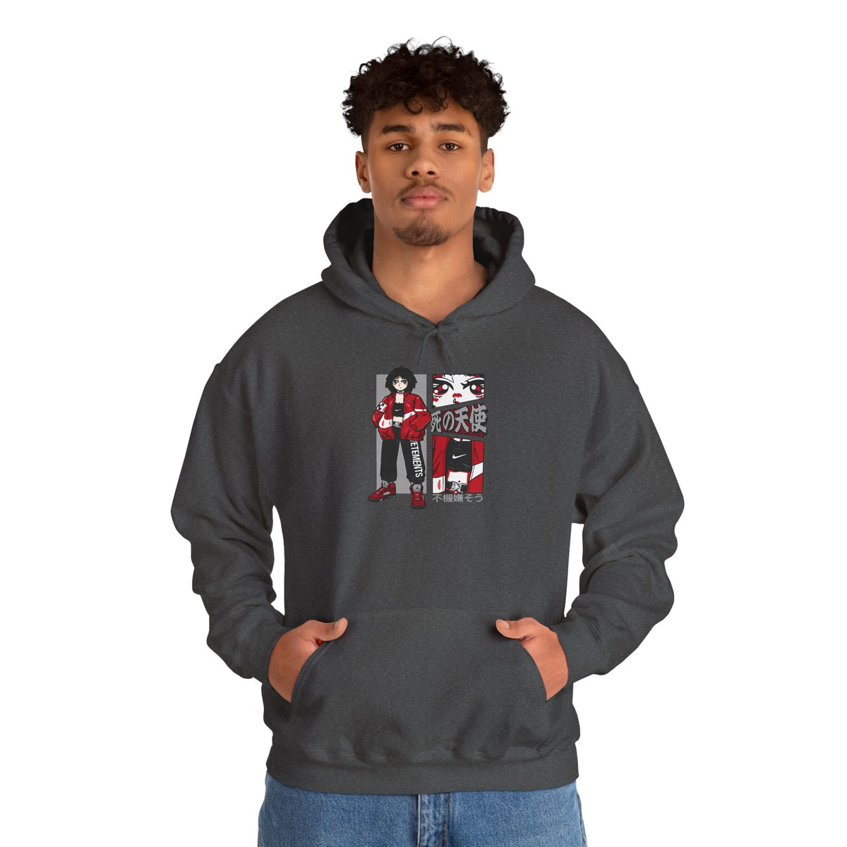 Anime Streetwear Red-Jacket Angel Hooded Sweatshirt