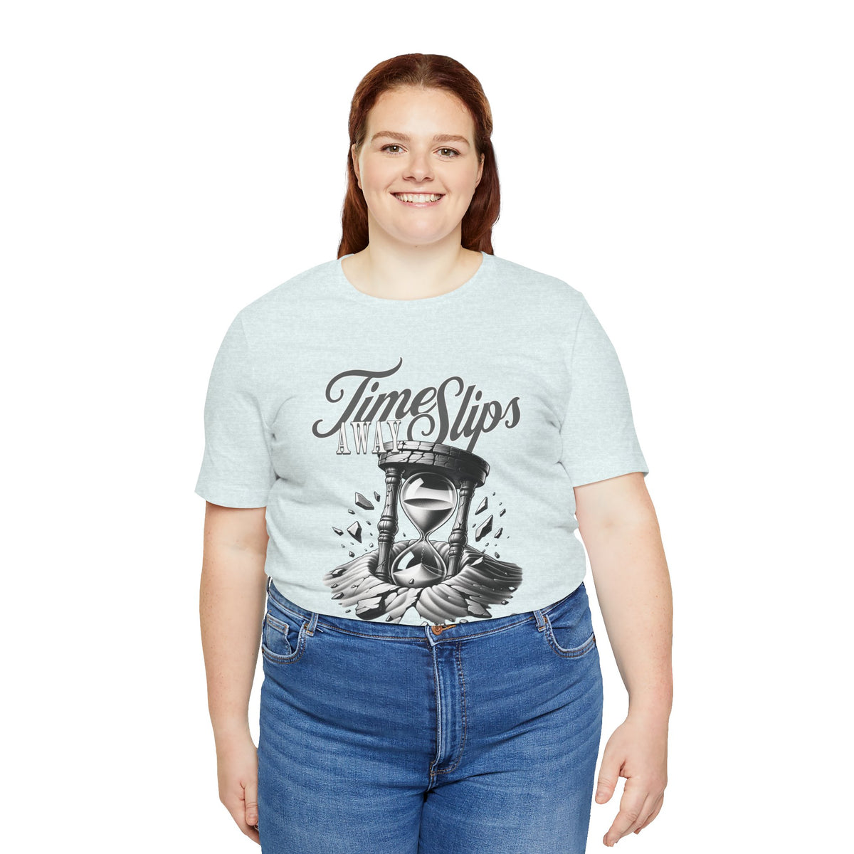 Time Slips Hourglass T‑Shirt — Vintage Black & White Graphic Tee