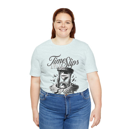 Time Slips Hourglass T‑Shirt — Vintage Black & White Graphic Tee