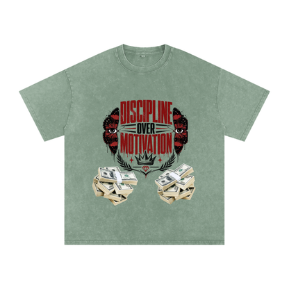 Discipline Over Motivation Snow-Washed Cotton Tee