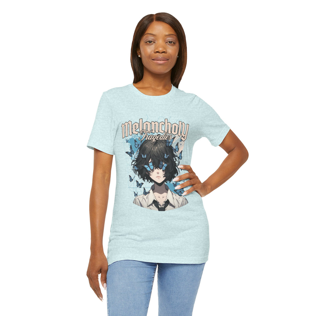 Melancholy Tragedia Anime Tee — Blue Butterflies Graphic T-Shirt