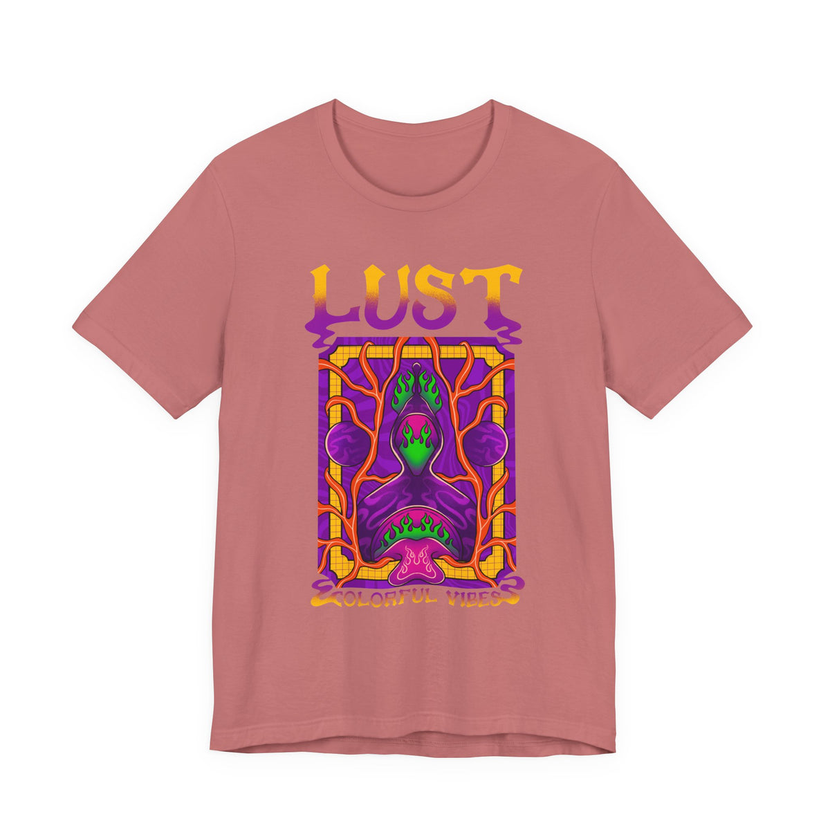 Lust Colorful Vibes Graphic Tee — Psychedelic Tarot-Inspired T-Shirt