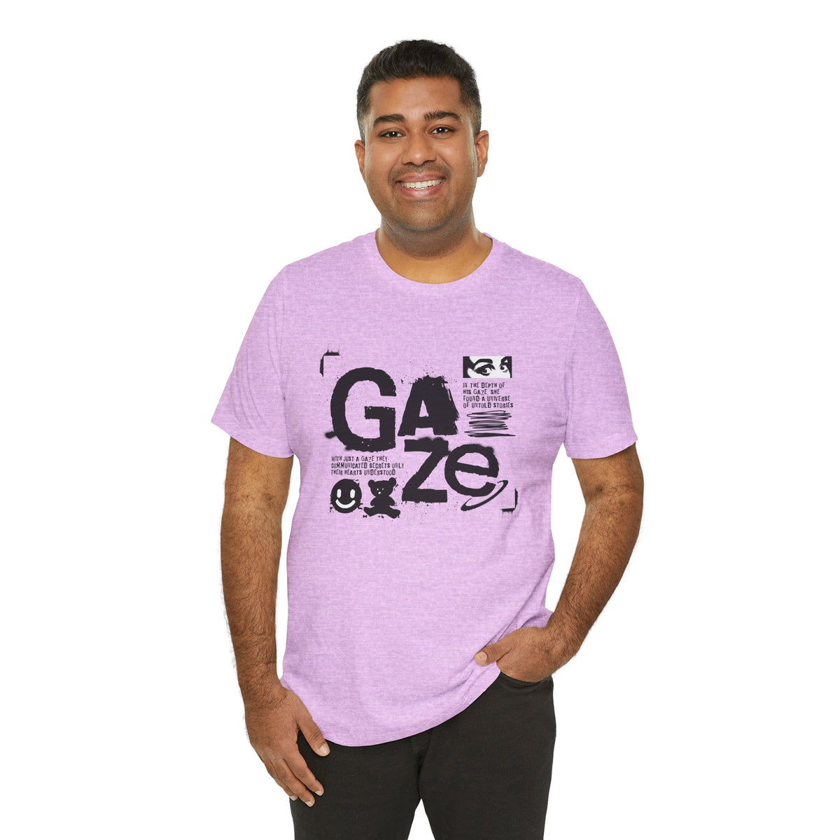 Gaze Typography Graphic Tee — Abstract Monochrome Text Art T-Shirt