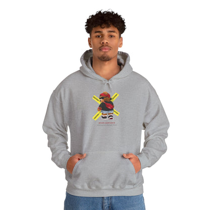 Hockey Bear Graphic Hoodie — 'Never Give Up' Cozy Skate Sweatshirt