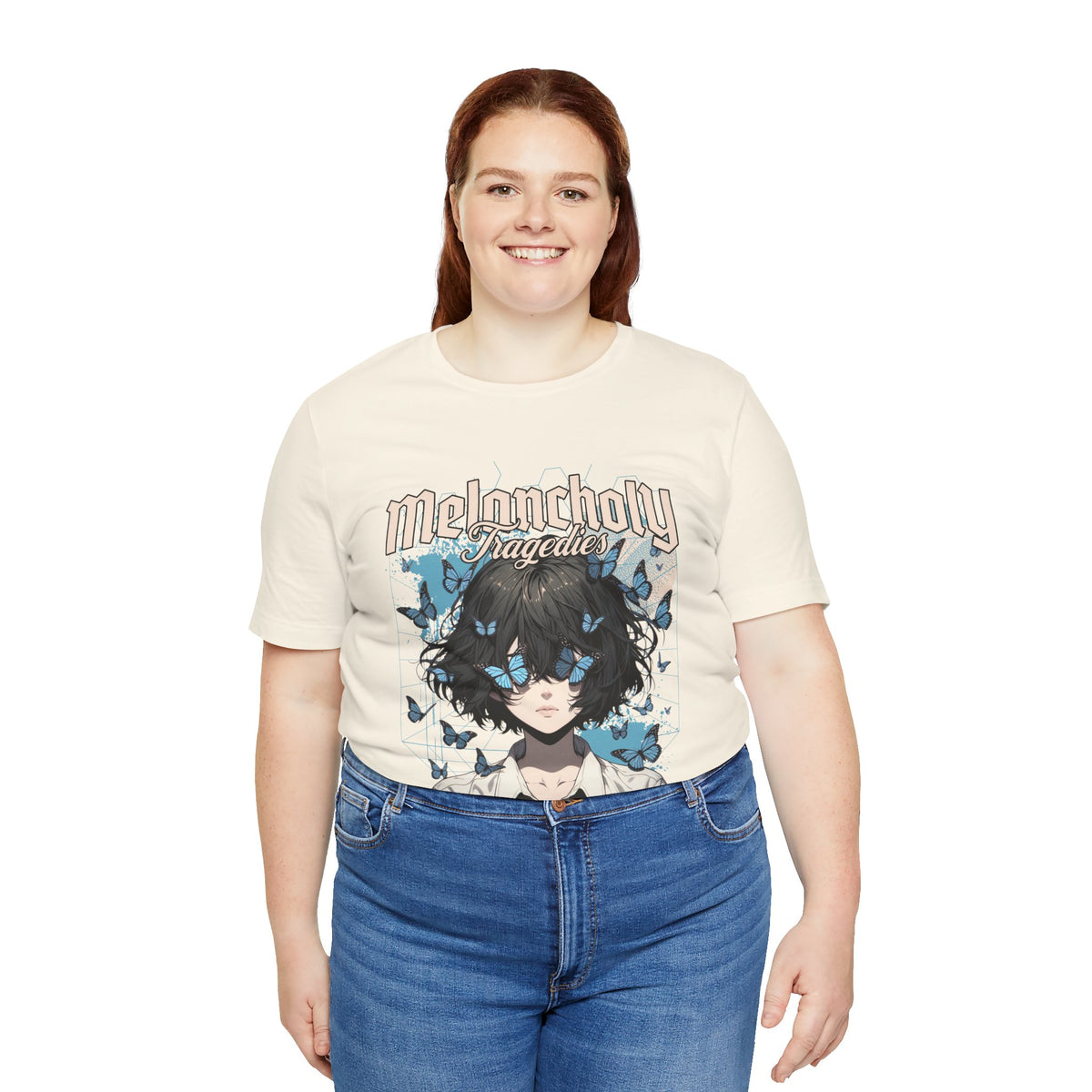 Melancholy Tragedia Anime Tee — Blue Butterflies Graphic T-Shirt