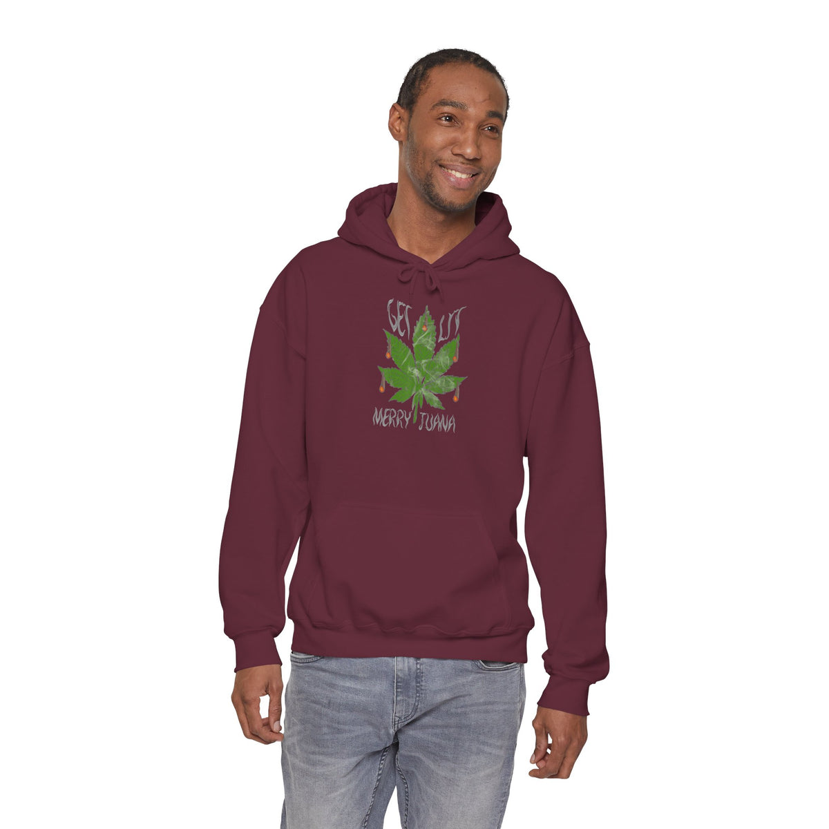 Cannabis Leaf Hoodie - "Get High" Retro Green Graphic Pullover