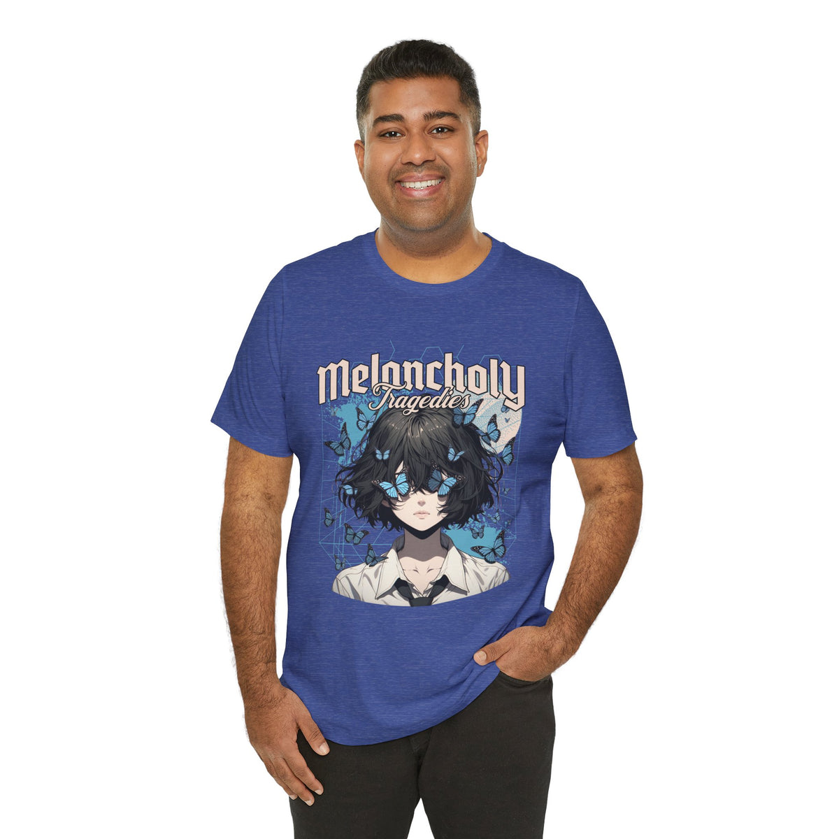 Melancholy Tragedia Anime Tee — Blue Butterflies Graphic T-Shirt